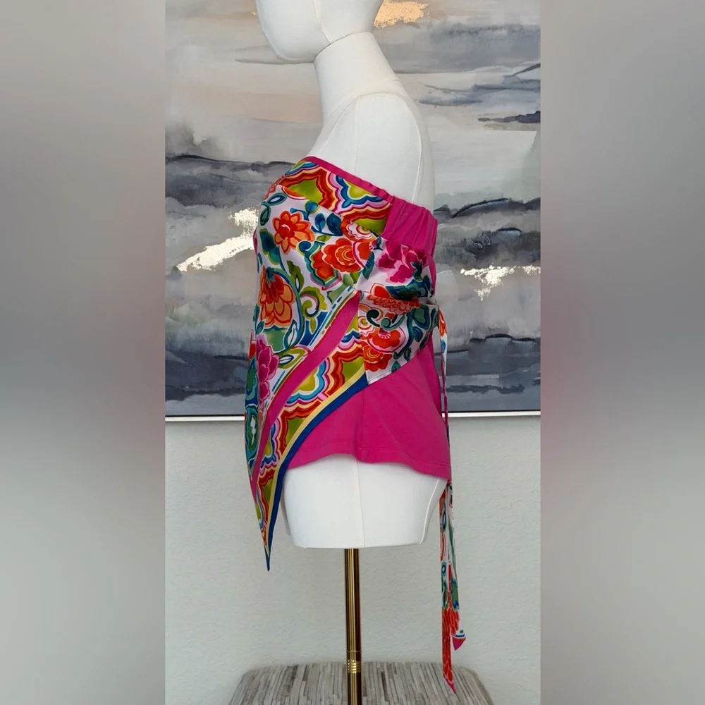 Caché Y2K Silk Scarf/Handkerchief Print Strapless Top Floral Bandana Hem - Picture 8 of 16